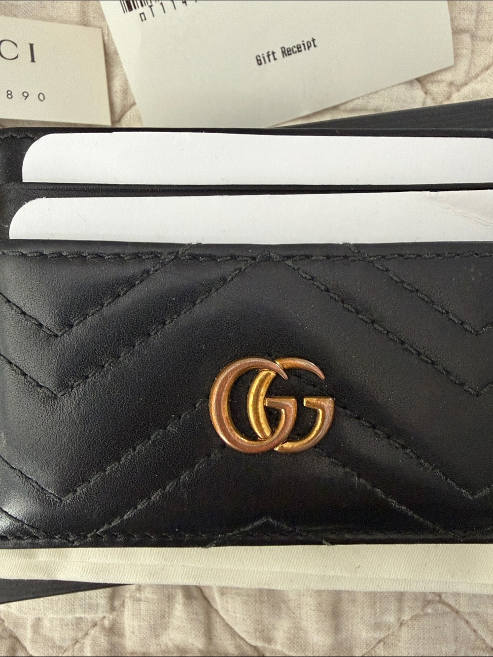 Gucci Black Quilted Leather Card Holder with Gold Double G - Picture 9 of 12